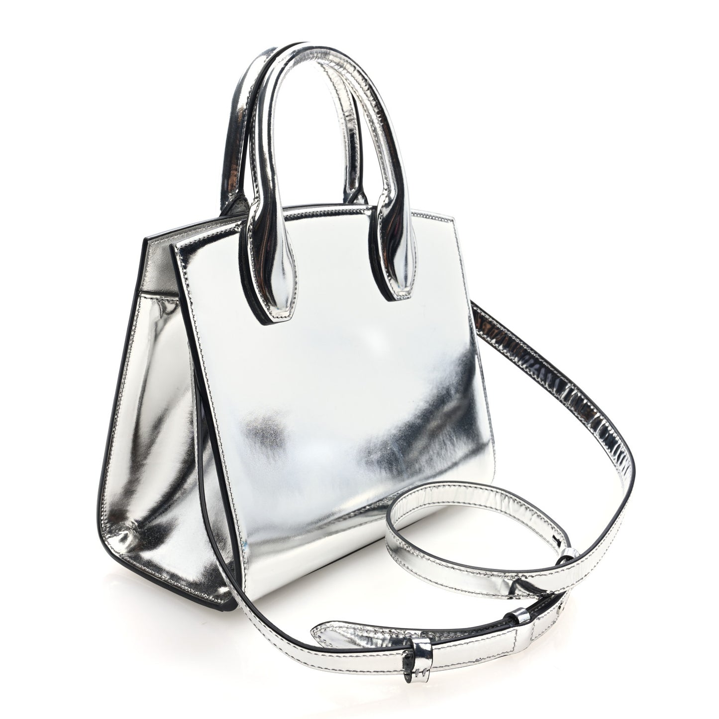 Metallic Calfskin Small The Studio Box Bag Argento