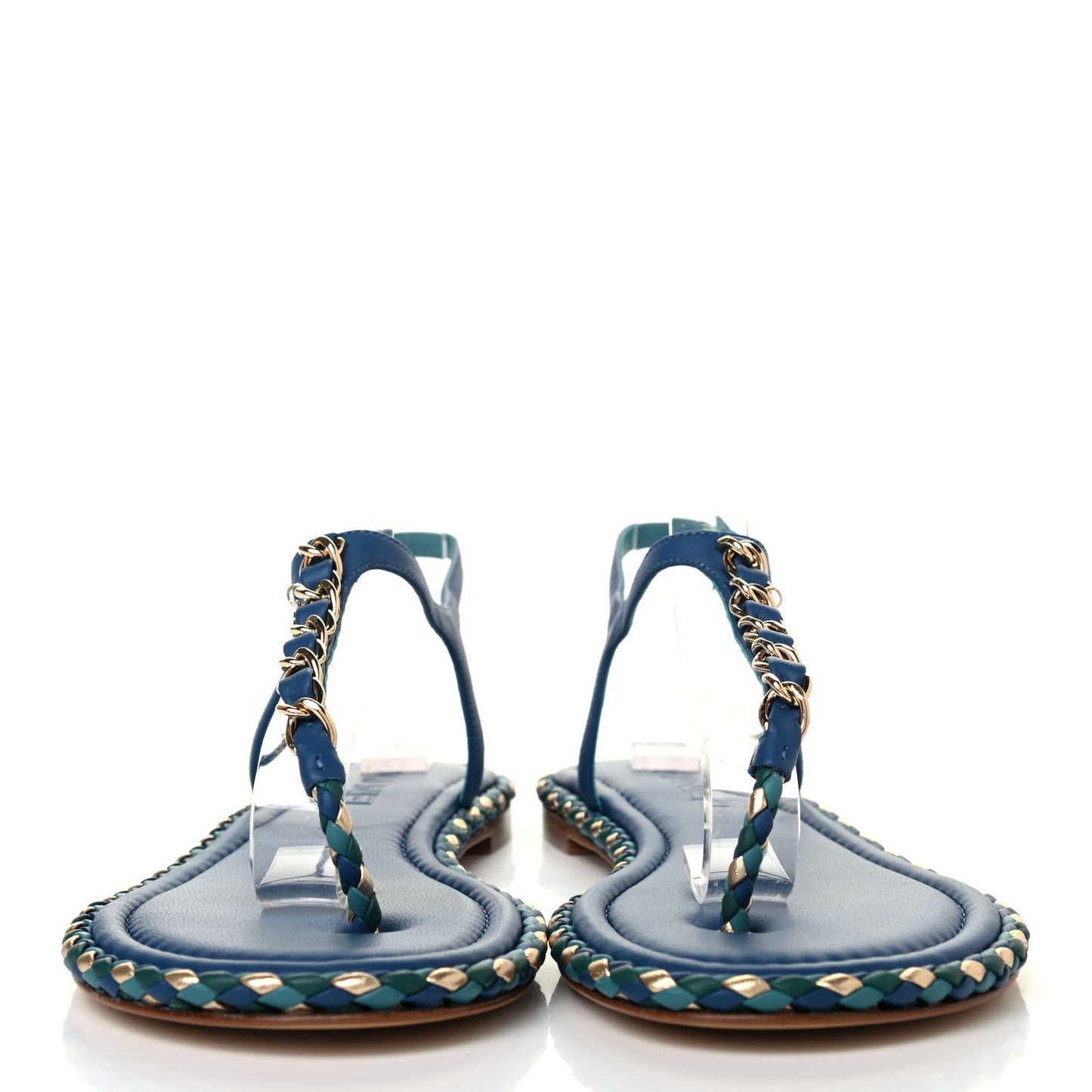 Lambskin Chain Thong Sandals 41 Blue