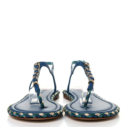 Chanel Lambskin Chain Thong Sandals 41 Blue 2 of 4