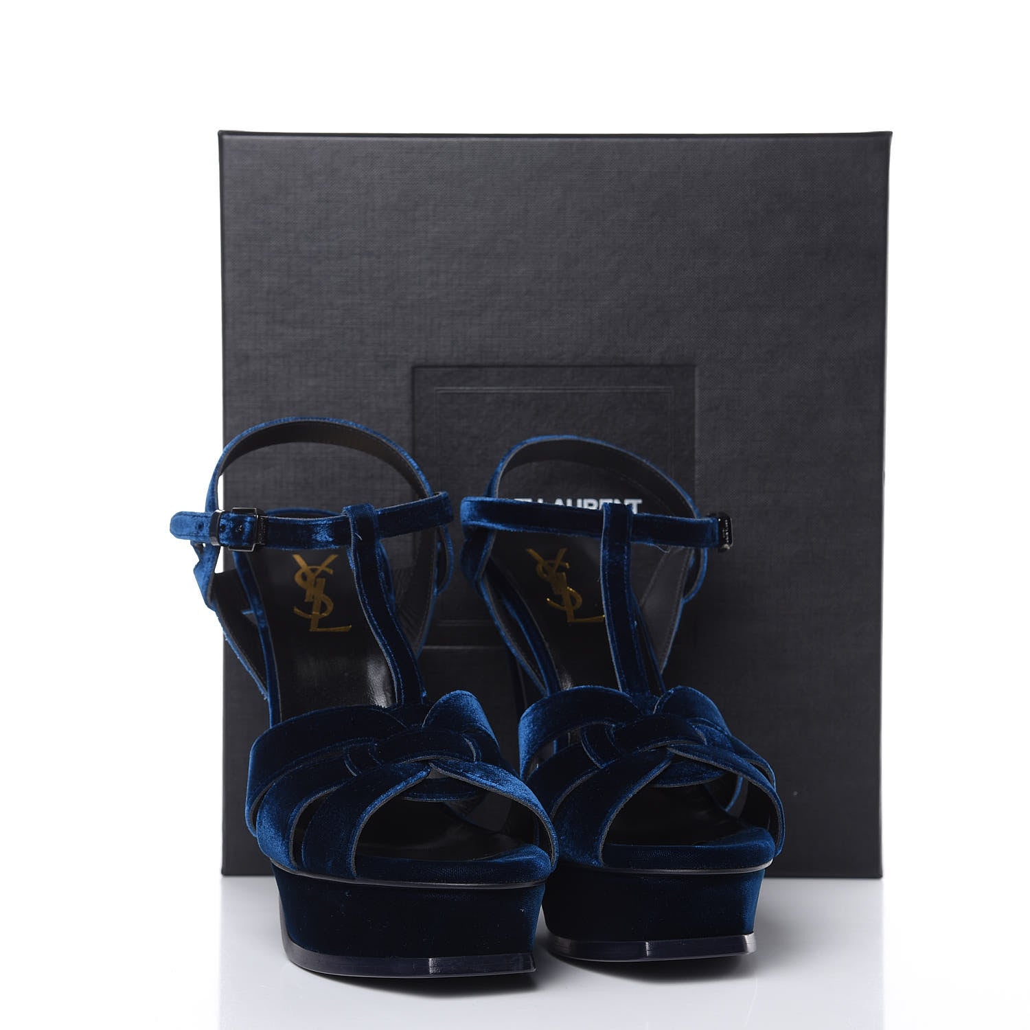 Saint Laurent Velvet Tribute 105 Platform Sandals 39 Bleuette 9 of 9
