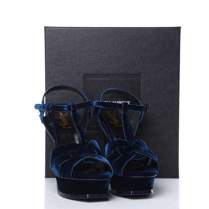 Saint Laurent Velvet Tribute 105 Platform Sandals 39 Bleuette 9 of 9