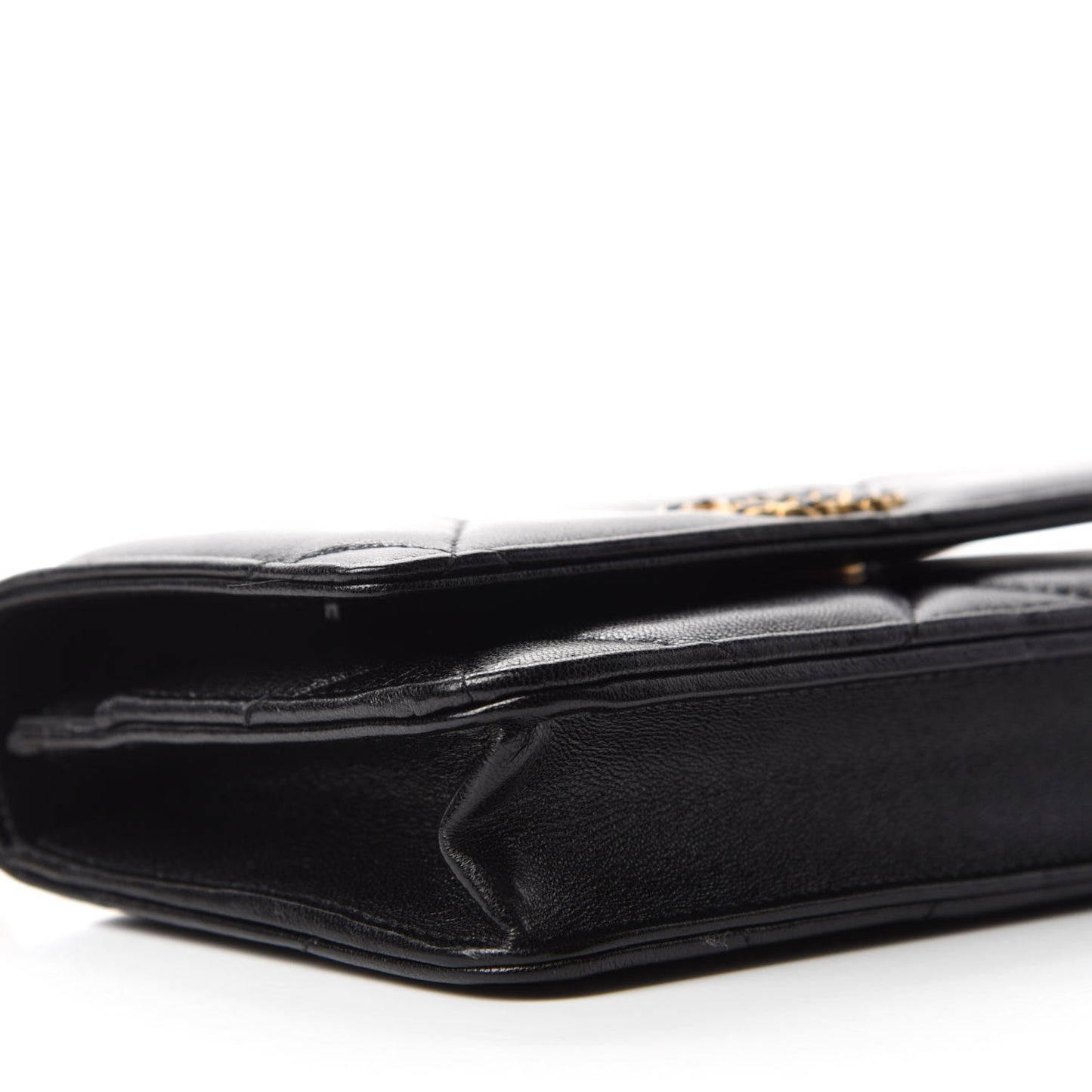 Goatskin Quilted Chanel 19 Wallet On Chain WOC Black