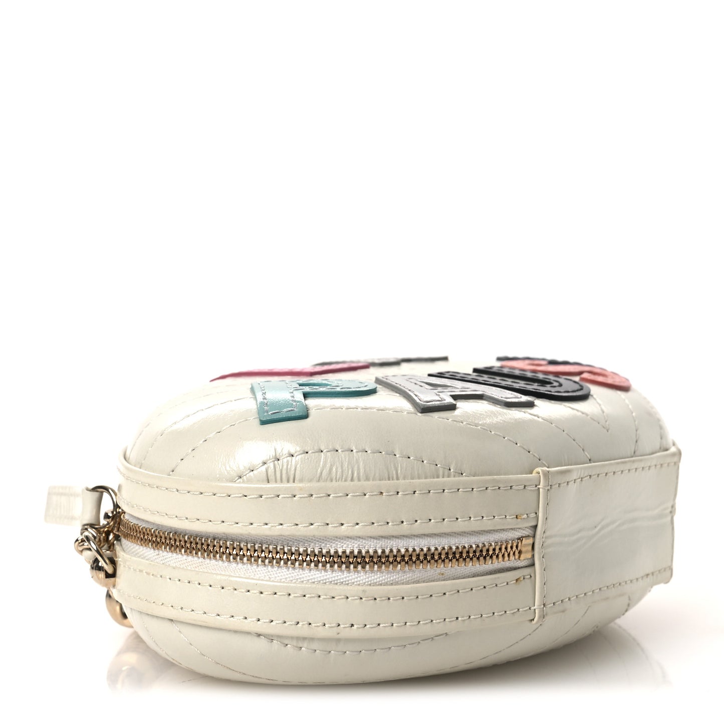 Embroidered Lambskin Chevron Quilted La Pausa Evening Bag White