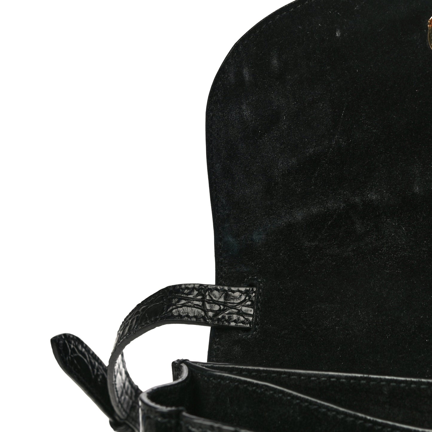 Crocodile Embossed Calfskin Small Kaia Satchel Black