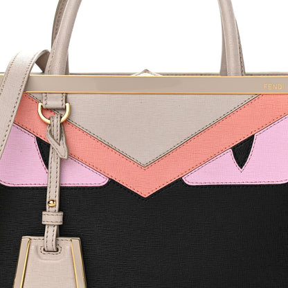 Fendi Vitello Elite Monster Petite 2Jours Tote Black Grigio Polvere Multicolor 8 of 13