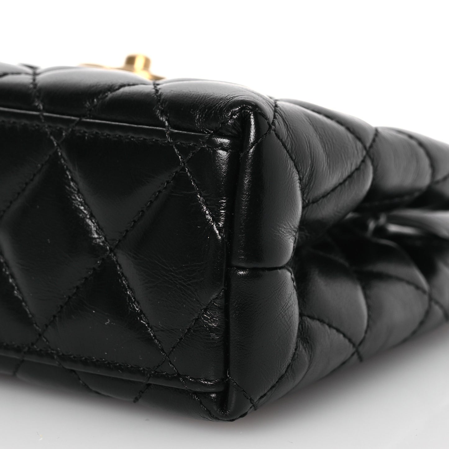 Shiny Aged Calfskin Quilted Nano Kelly Shopper Black