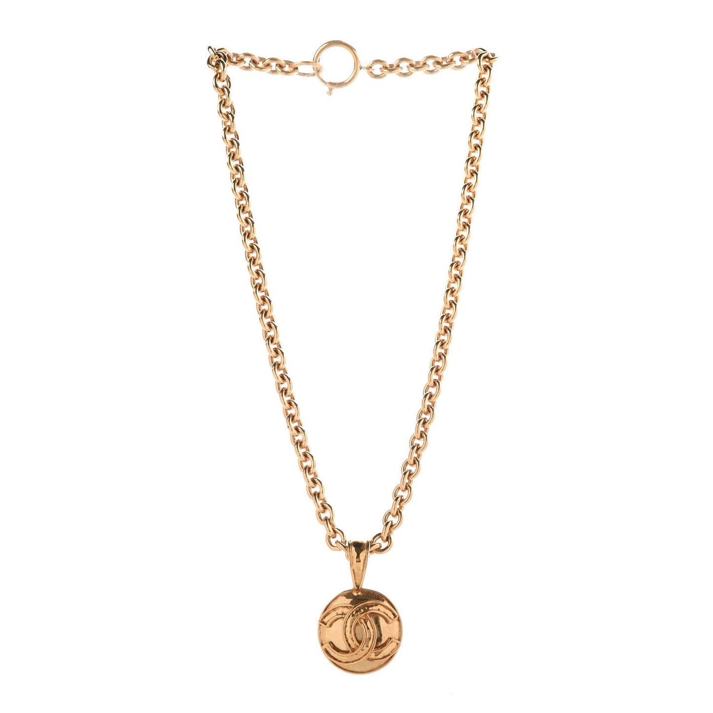 Chain CC Pendant Necklace Gold