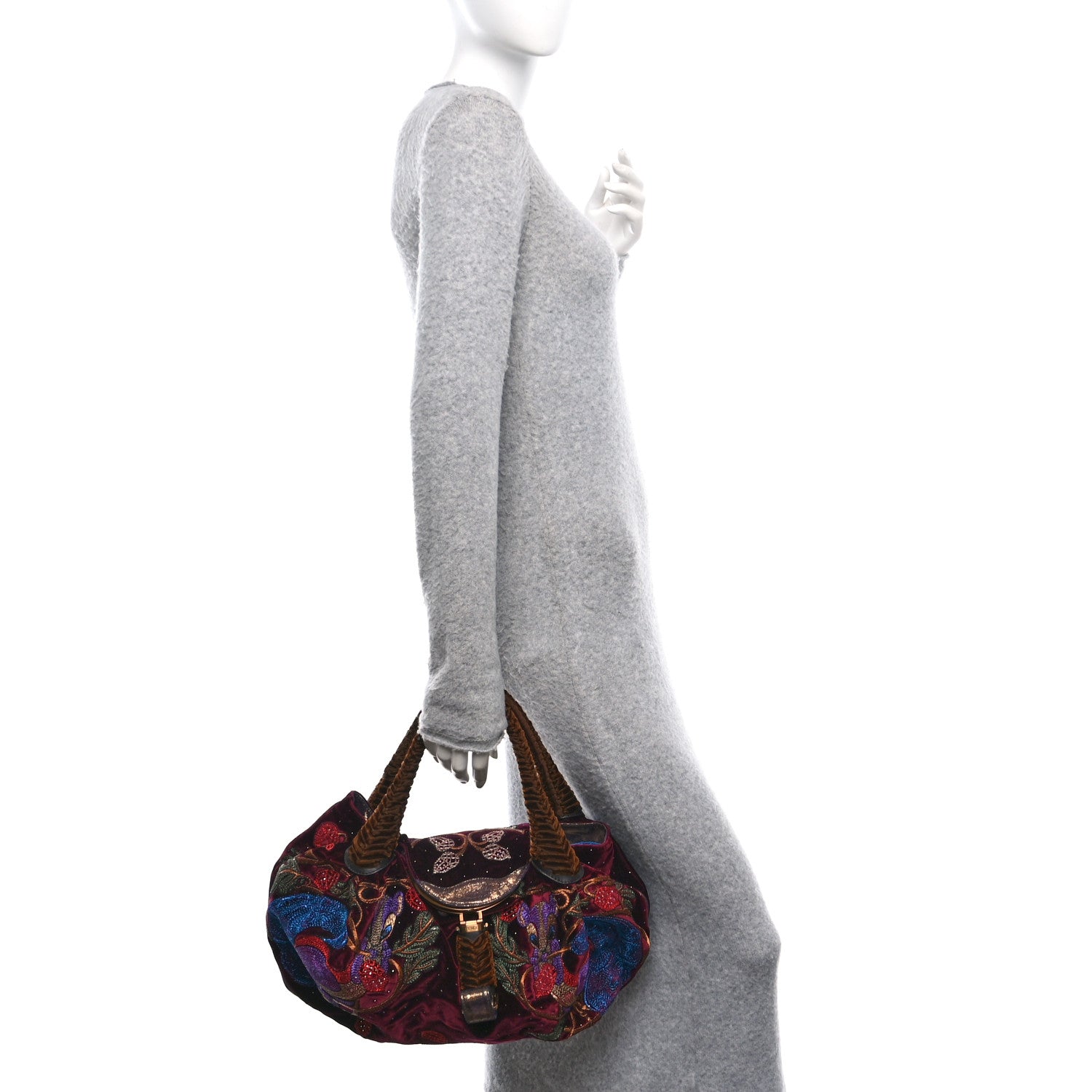 Fendi Velvet Embroidered Squirrel Spy Bordeaux Multicolor 2 of 12