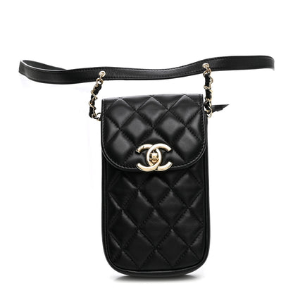 Chanel Lambskin Quilted Phone Chain Clutch Waist Bag Black 1 of 11