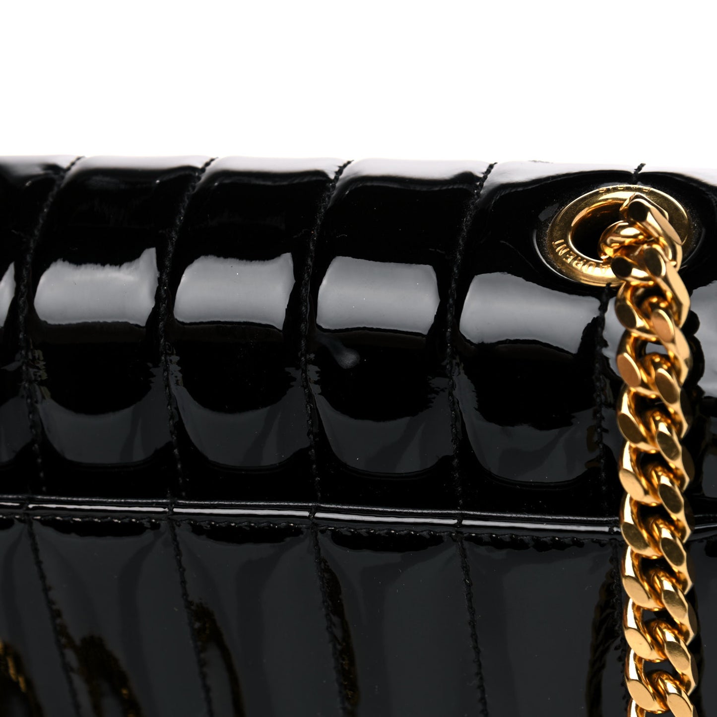 Patent Calfskin Matelasse Monogram Small Vicky Chain Bag Black