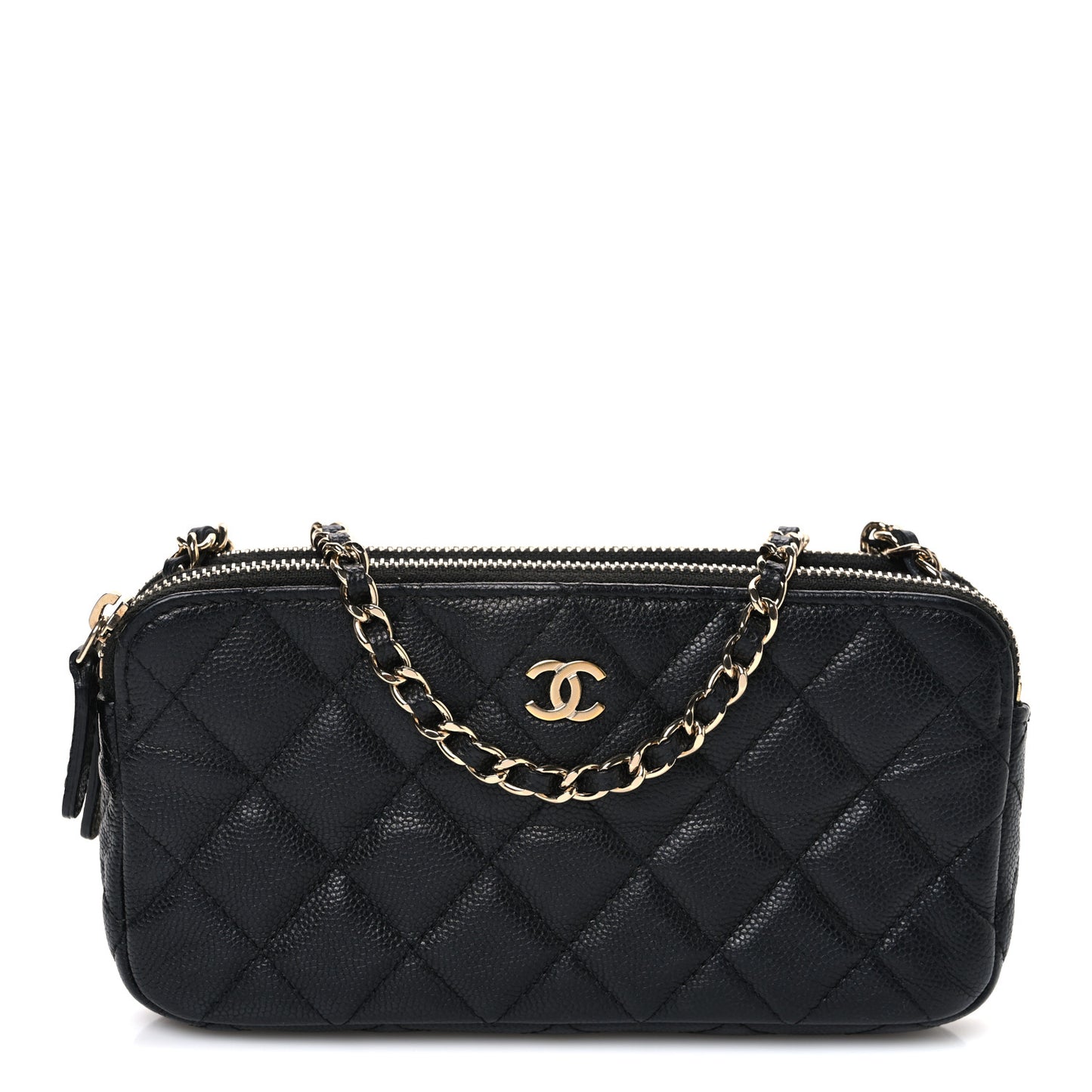 Caviar Quilted Small Clutch With Chain Black