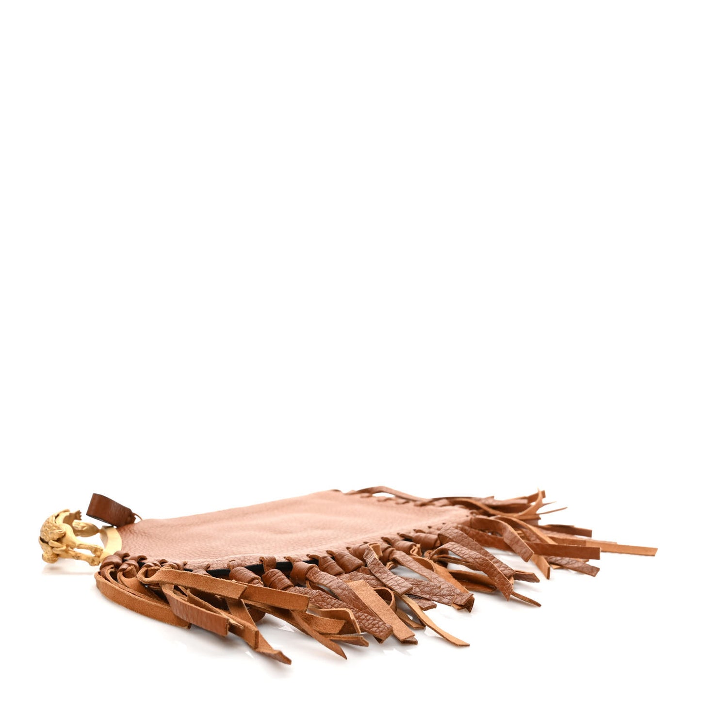 Grained Calfskin C-Rockee Sagittarius Fringe Clutch Brown