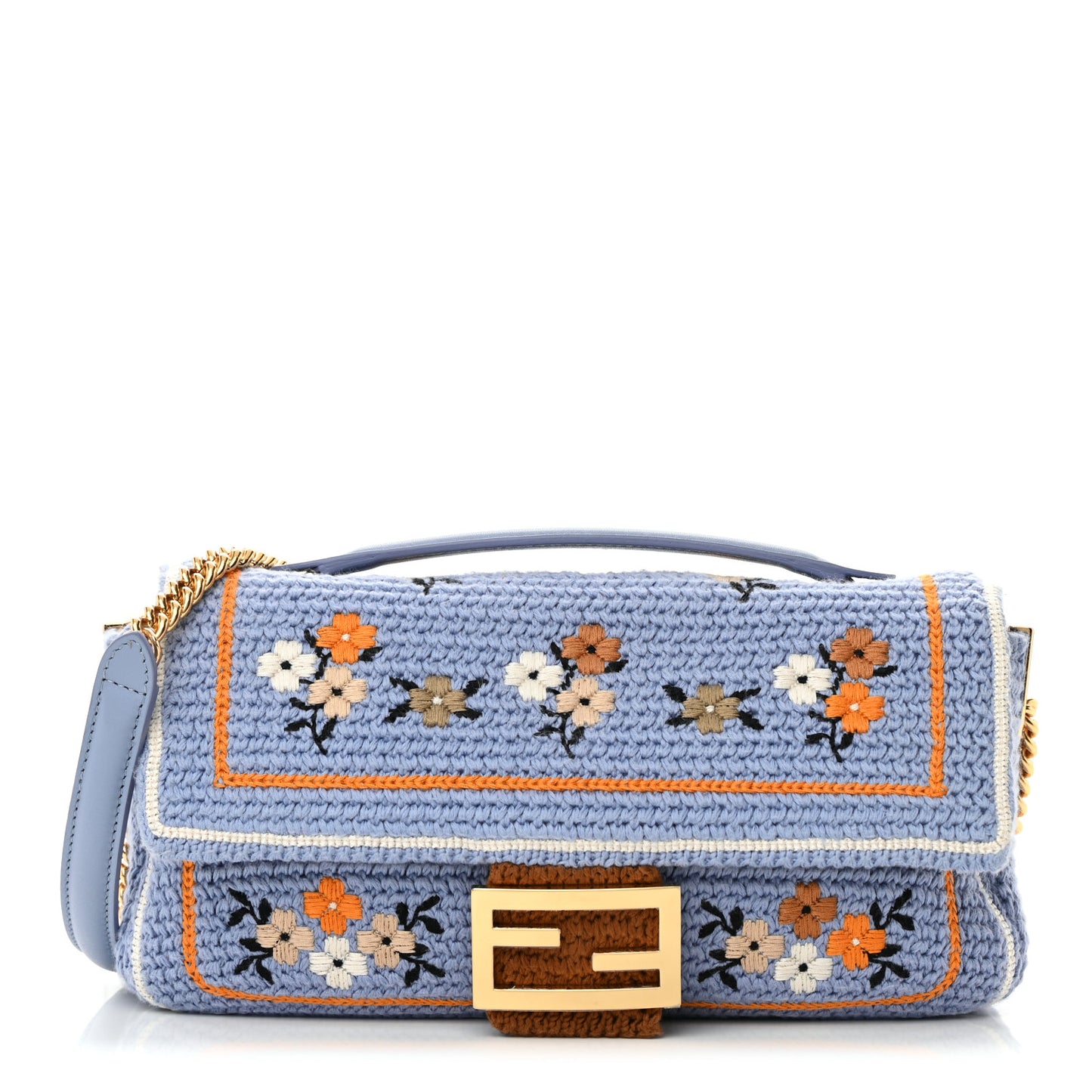 Cotton Vitello Seta Floral Woven Chain Baguette Azzurro Multicolor