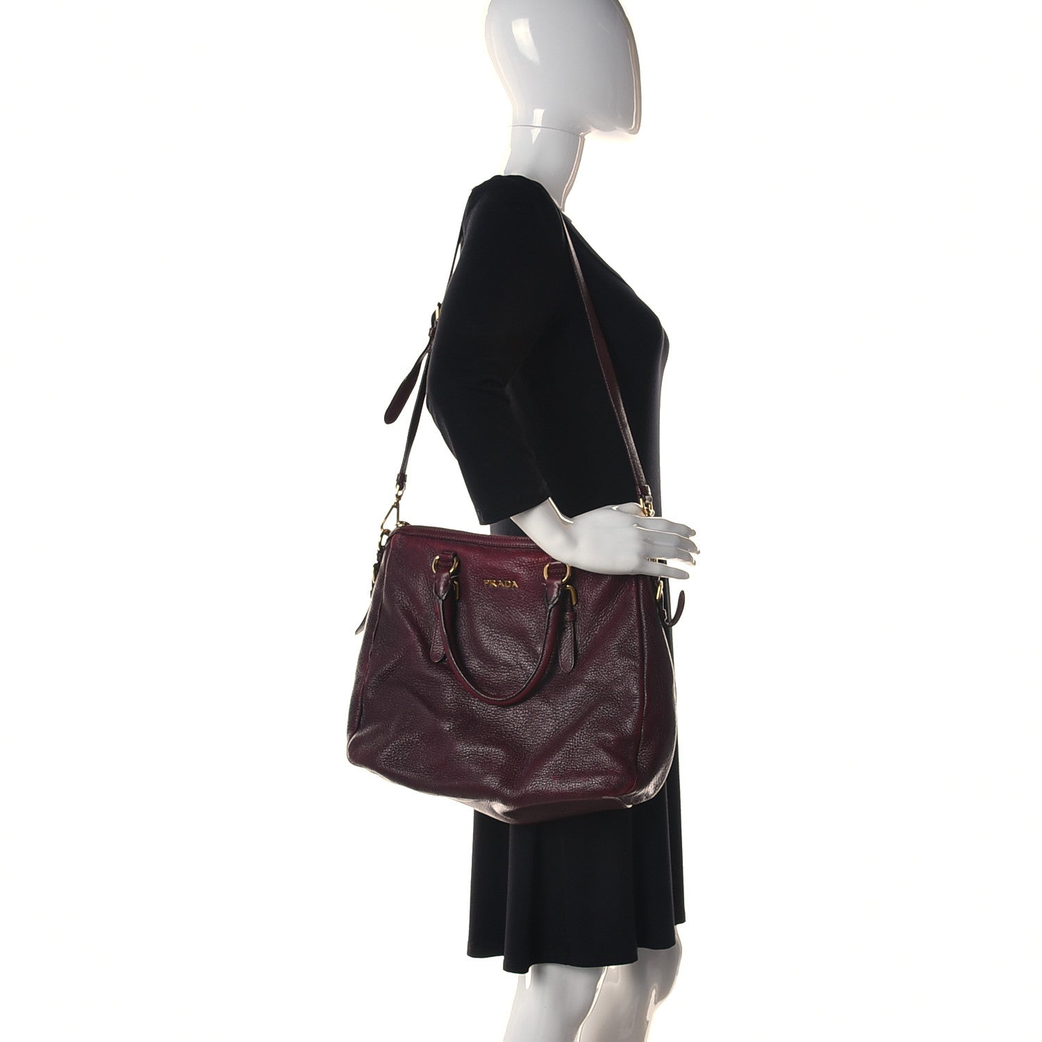 Prada Vitello Daino Shoulder Bag Burgundy 2 of 14