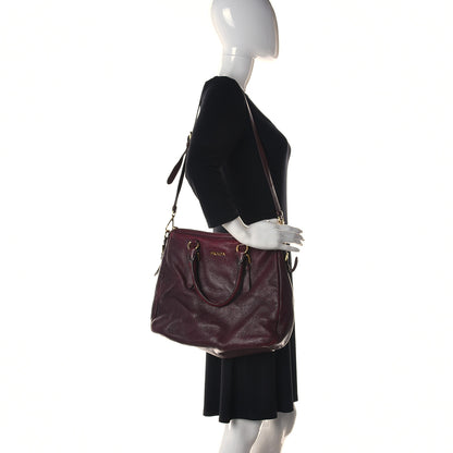 Prada Vitello Daino Shoulder Bag Burgundy 2 of 14