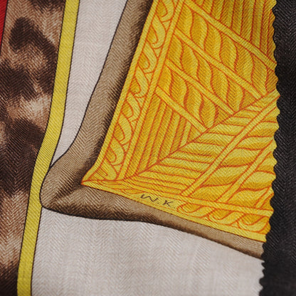 Hermes Cashmere Silk Selle d'Officier En Grande Tenue Shawl 140 Naturel Marron Rouge 4 of 5