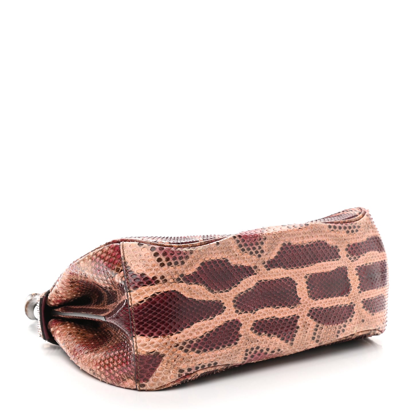 Snakeskin Bamboo Medium Lady Lock Top Handle Bag Burgundy