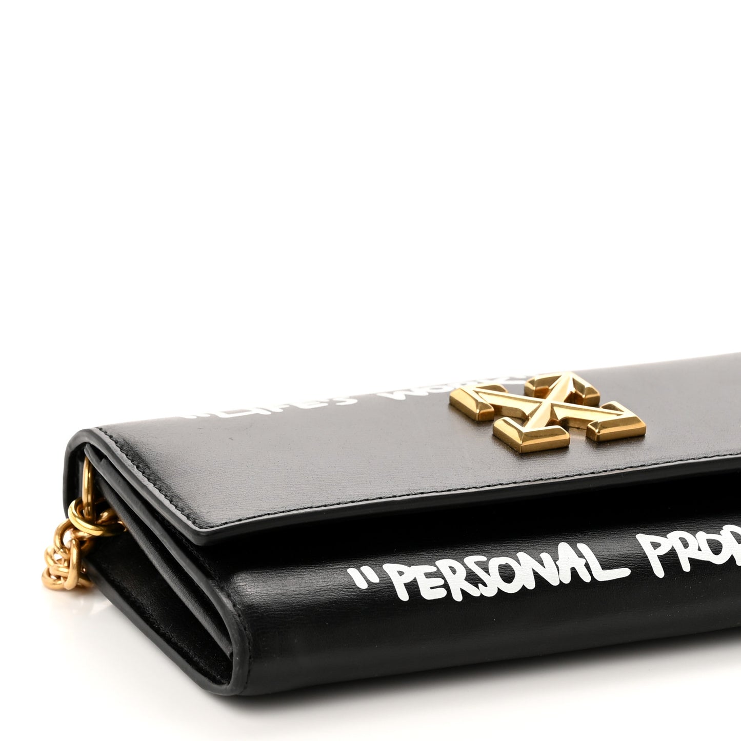 Calfskin Jitney Logo Flap Wallet On Chain Black