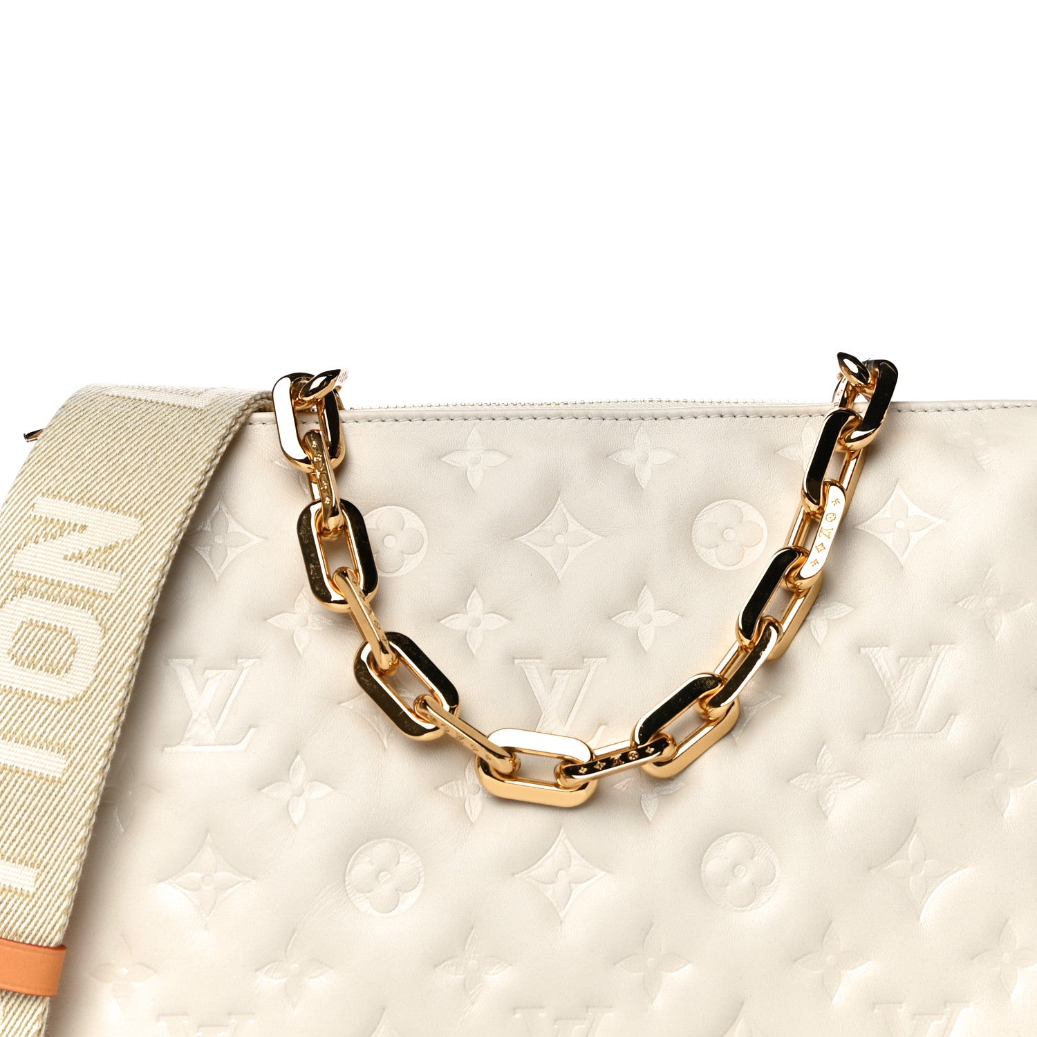 Louis Vuitton Lambskin Embossed Monogram Coussin PM Beige Cream 9 of 17