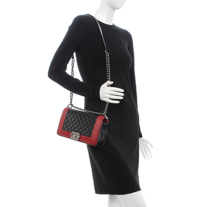 Chanel Lambskin Quilted Medium Boy Flap Black Red 2 of 12
