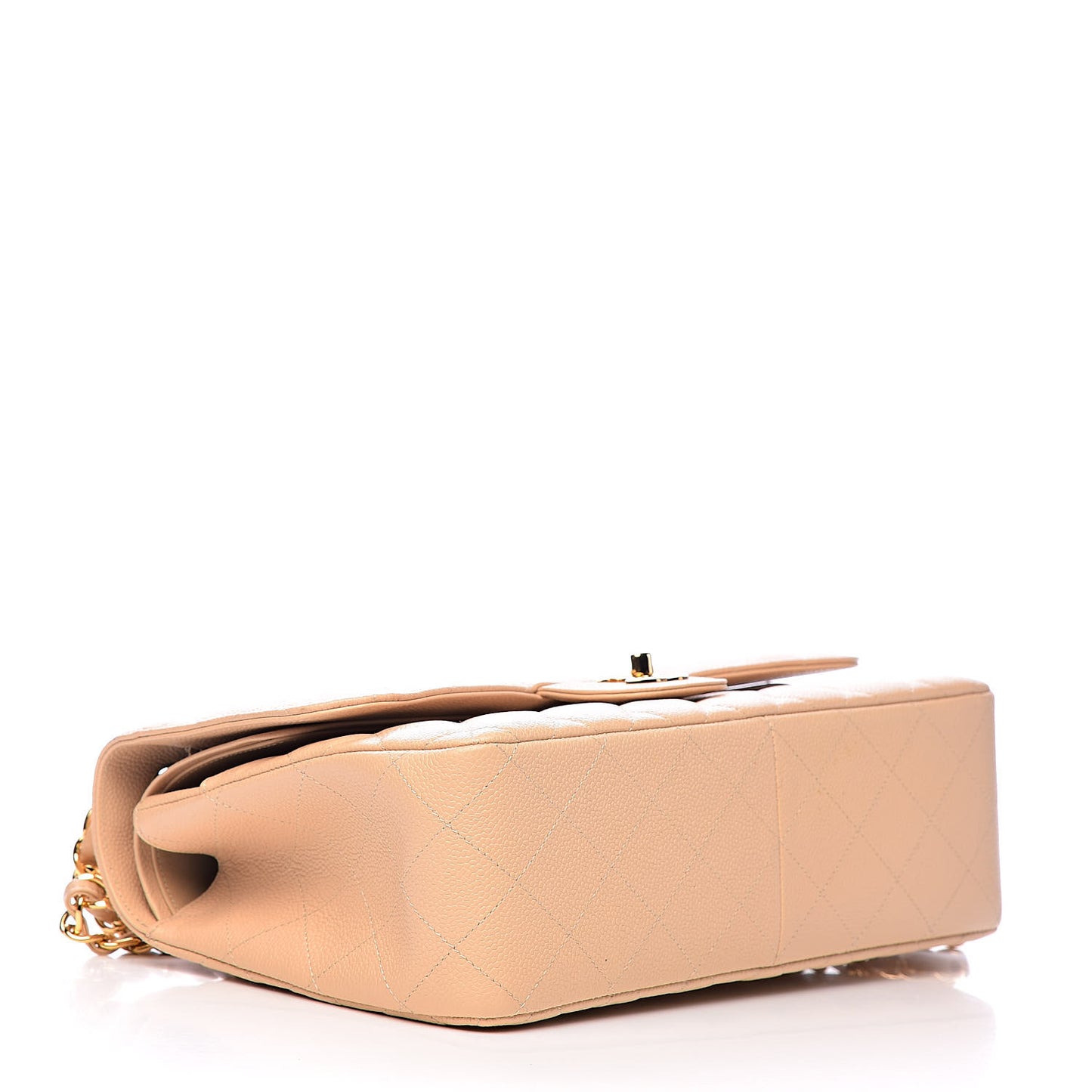 Caviar Quilted Jumbo Double Flap Beige Clair