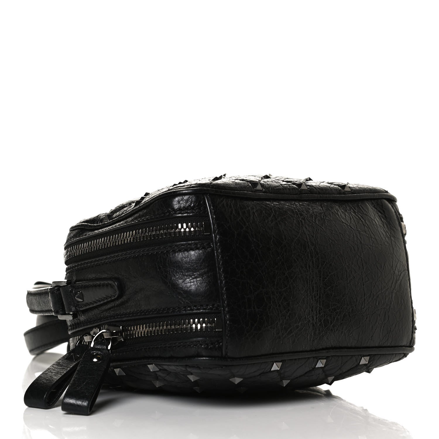 Valentino Garavani Craquele Nappa Rockstud Spike Double Zip Camera Crossbody Bag Black 3 of 12