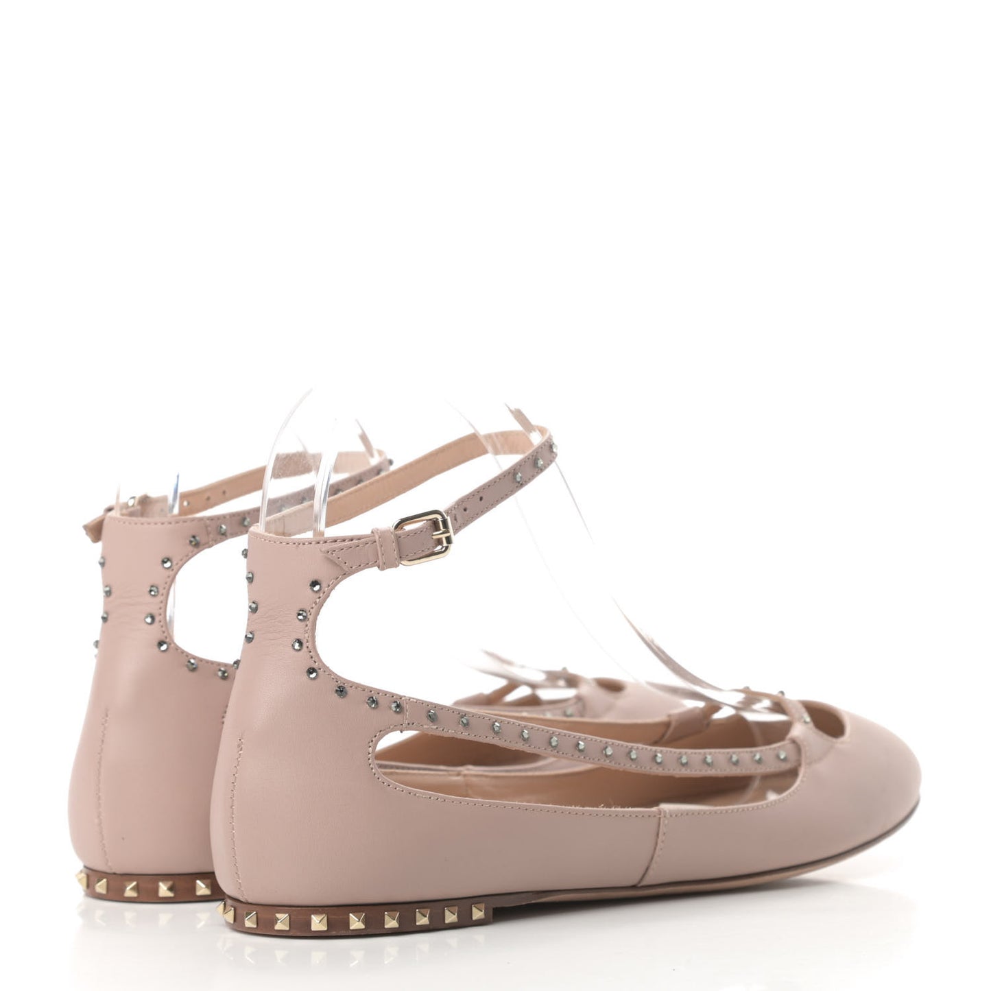Calfskin Soul Rockstud Cut Out Ankle Strap Ballet Flats 37.5 Poudre