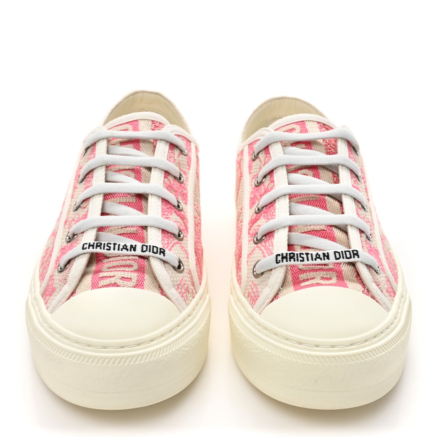 Canvas Toile De Jouy Embroidered Womens Walk'N'Dior Low Top Sneakers 38 Off-White Pink