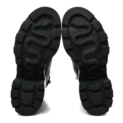 Gucci Calfskin Embroidered Lace Up Combat Ankle Boots 38 Black 5 of 8