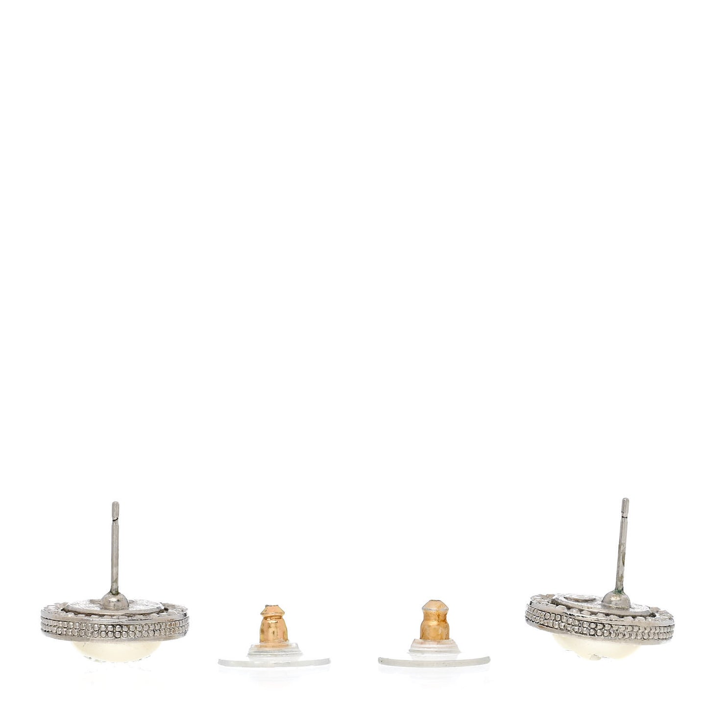 Pearl Crystal CC Round Earrings Silver