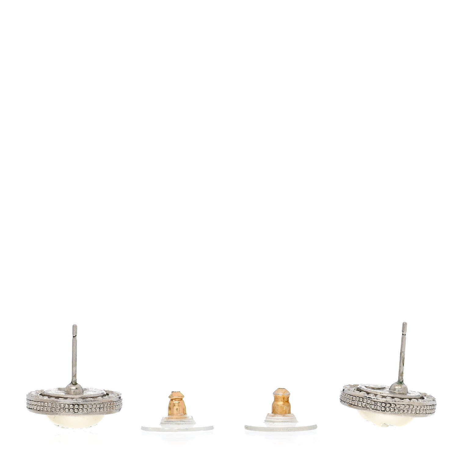 Chanel Pearl Crystal CC Round Earrings Silver 2 of 4