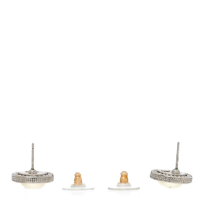 Chanel Pearl Crystal CC Round Earrings Silver 2 of 4