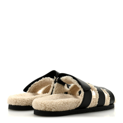 Hermes Calfskin Woolskin Womens Chypre Sandals 40 Black Ecru 5 of 10