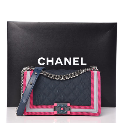 Chanel Canvas Quilted Medium Fluo Boy Flap Dark Navy Fuchsia Grey 8 of 8