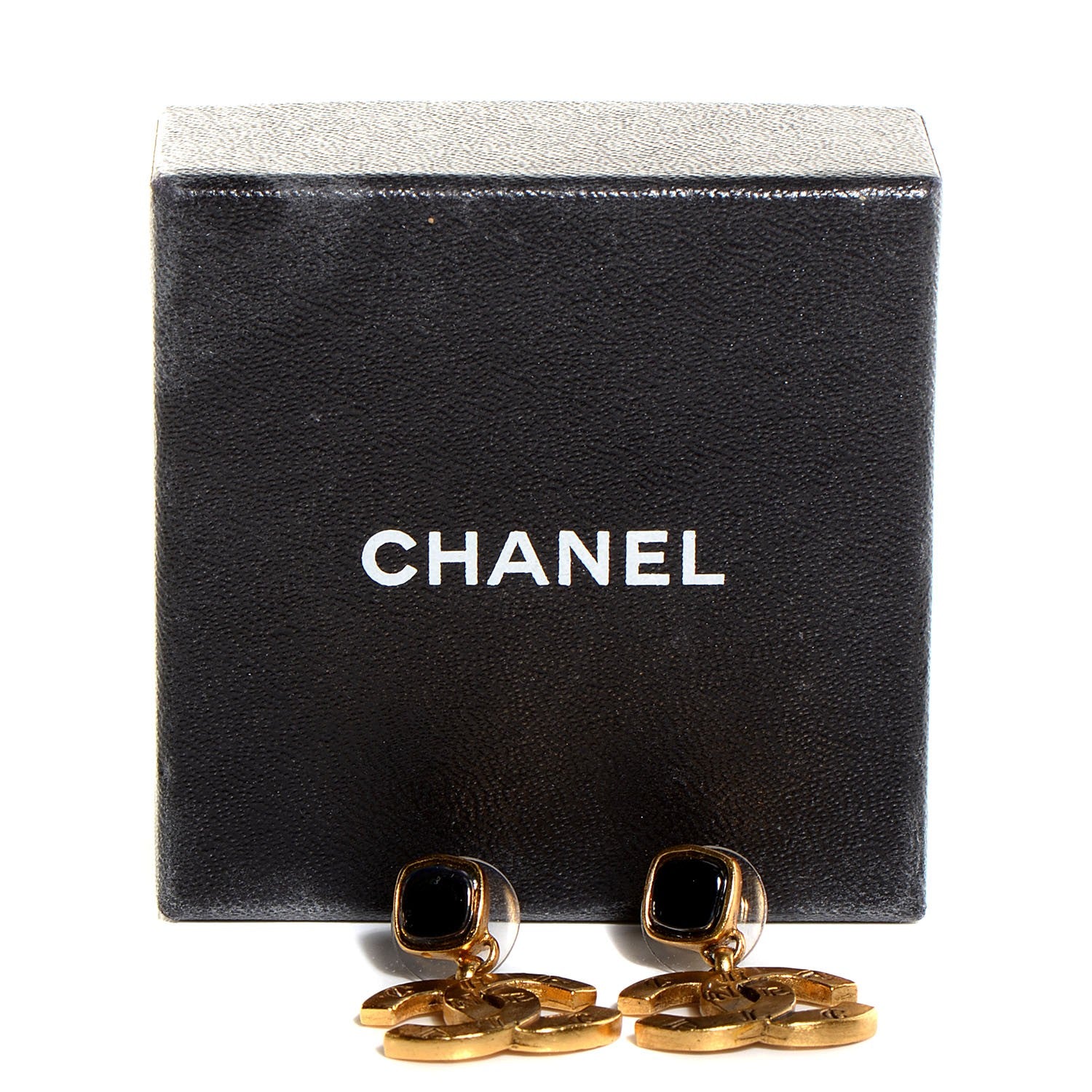 Chanel Black Stone CC Dangle Earrings Gold 5 of 5