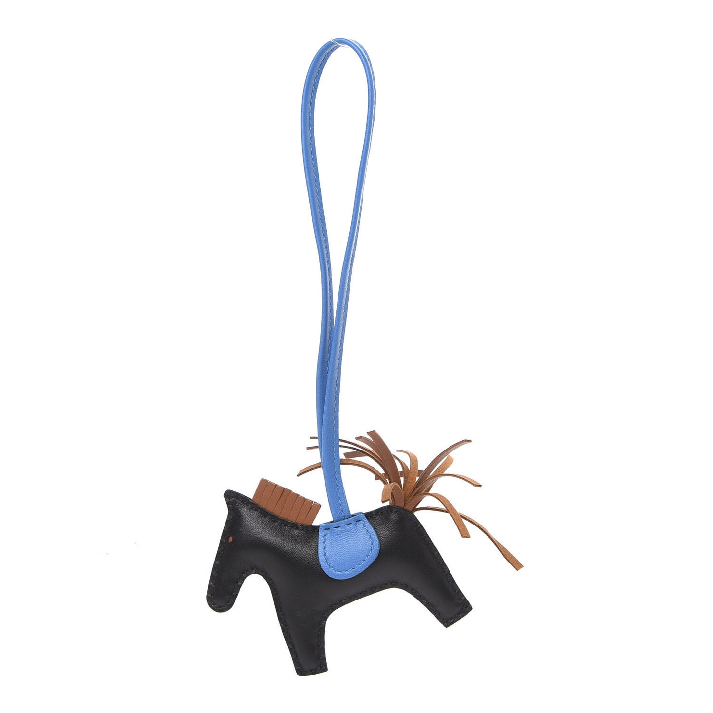 Milo Lambskin Grigri Rodeo Horse Bag Charm PM Black Gold Bleu Zanzibar