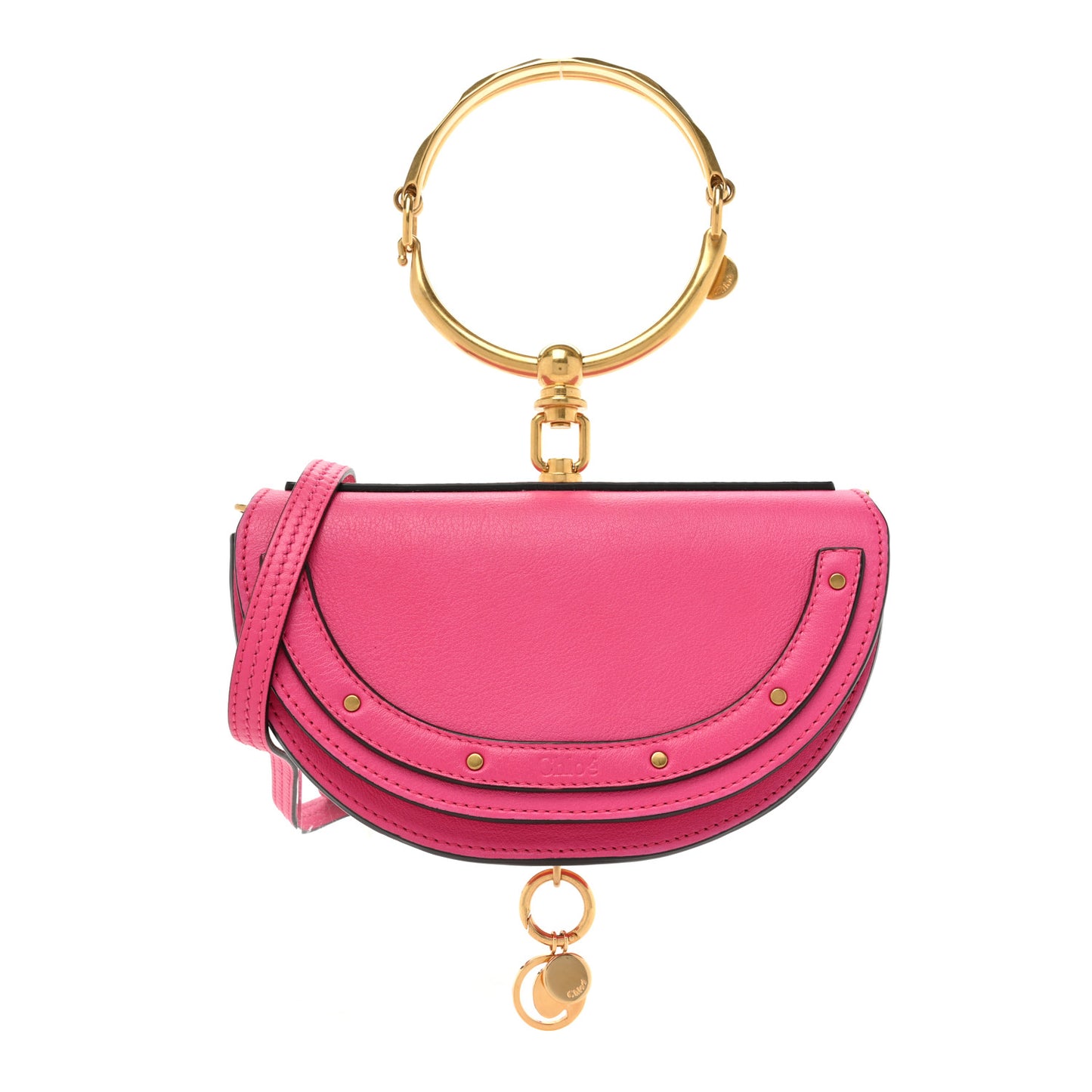 Calfskin Small Nile Bracelet Minaudiere Bag Fuchsia Rose