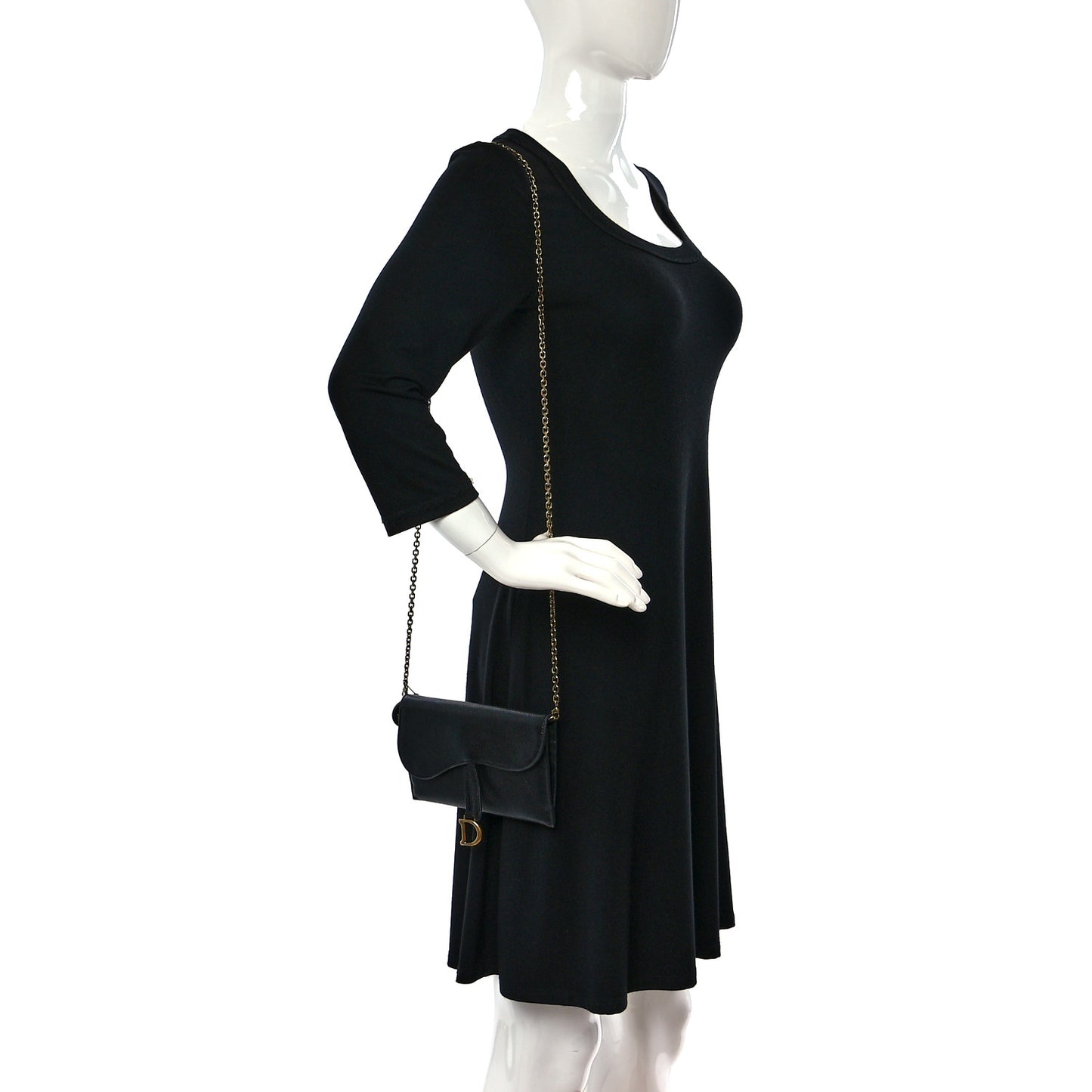 Goatskin Saddle Long Wallet With Chain Black