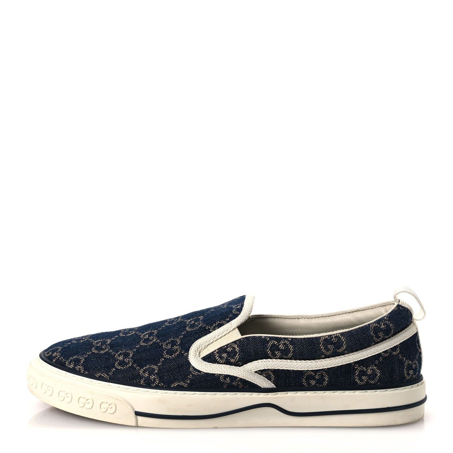 New Denim GG Monogram Mens 1977 Tennis Slip On Sneakers 8.5 Blue Tea Mystic White