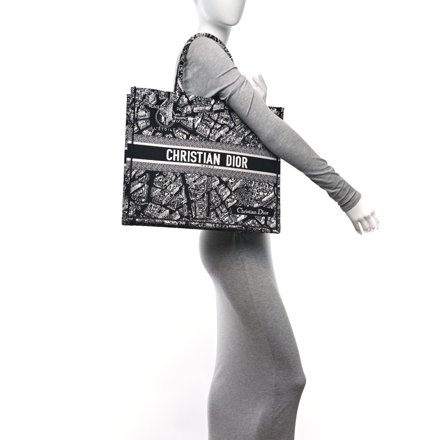 Canvas Embroidered Large Plan De Paris Book Tote Black White