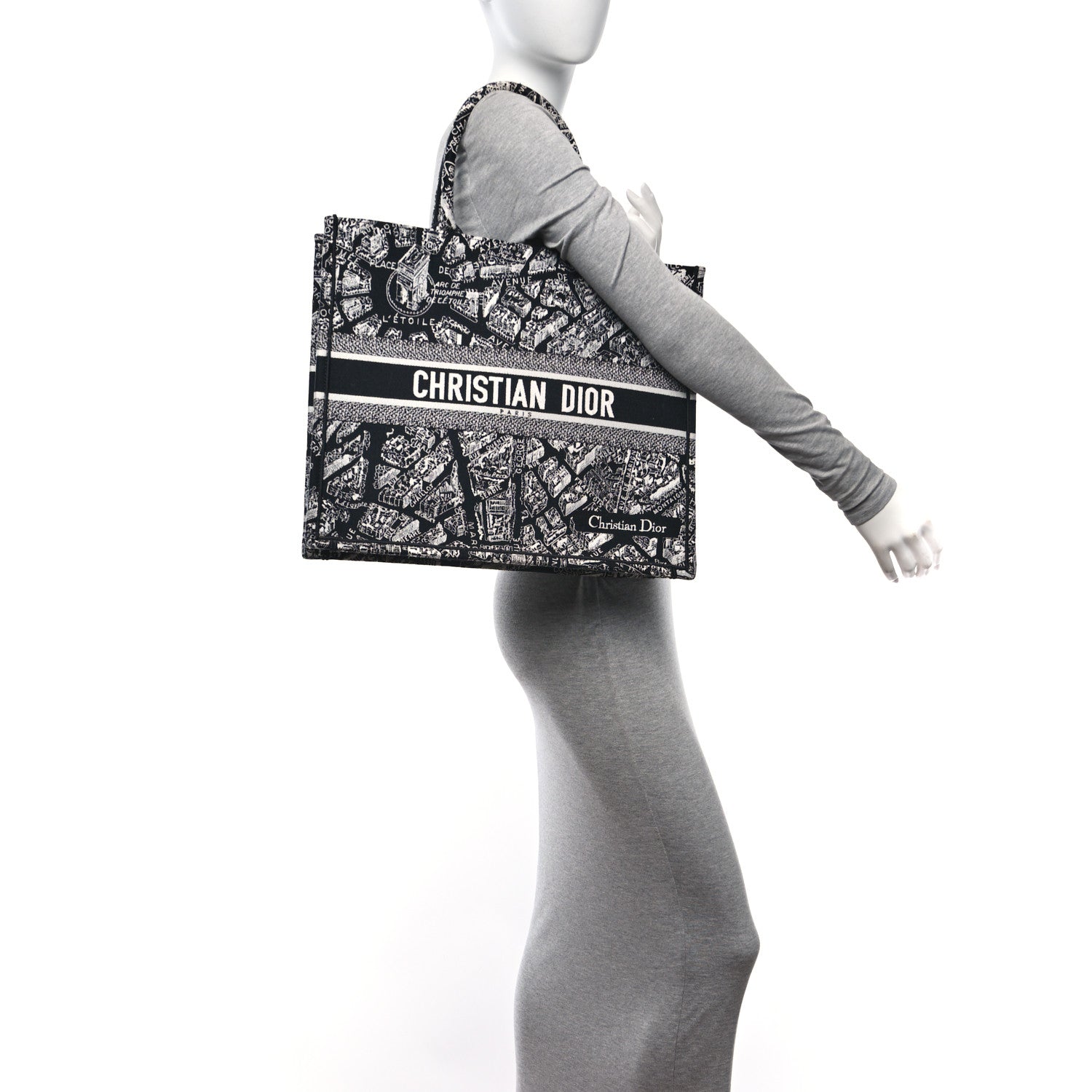 Christian Dior Canvas Embroidered Large Plan De Paris Book Tote Black White 2 of 14