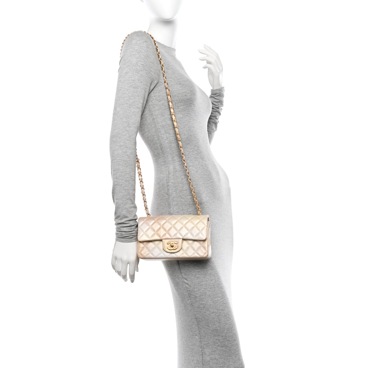 Metallic Goatskin Quilted Mini Rectangular Flap Gold