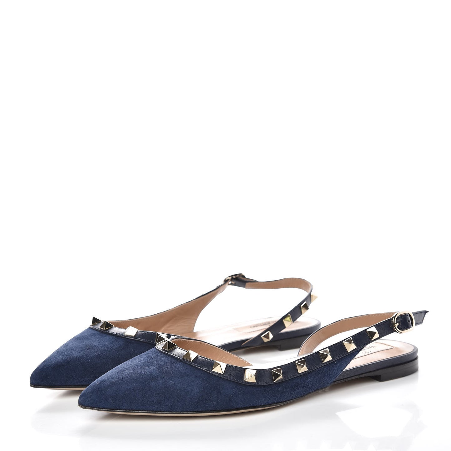 Suede Nappa Rockstud Slingback Flats 37 Marine