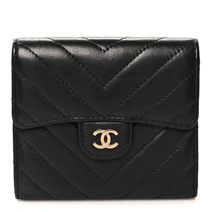 Chanel Lambskin Chevron Quilted Compact Flap Wallet Black 1 of 8