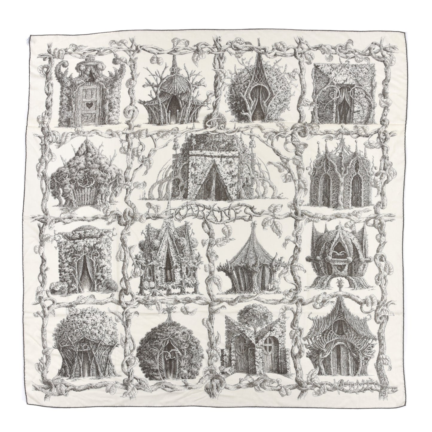 Cashmere Silk Les Cabanes Shawl 140 White Sepia