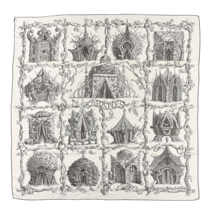 Hermes Cashmere Silk Les Cabanes Shawl 140 White Sepia 1 of 7