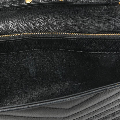 Saint Laurent Grain De Poudre Matelasse Chevron Monogram Chain Wallet Black 12 of 17