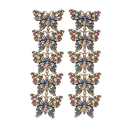 Gucci Metal Crystal Butterfly Clip On Drop Earrings Aged Gold Multicolor 1 of 2