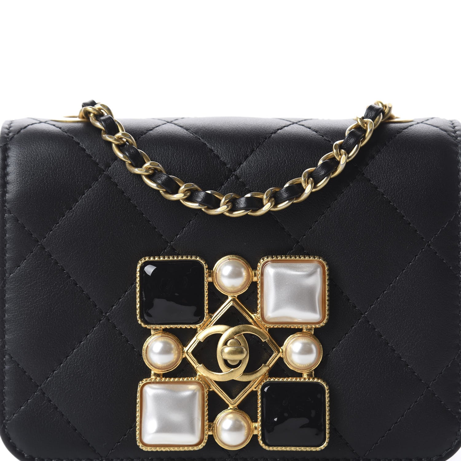 Chanel Calfskin Quilted Crystal Pearl Mini Flap Bag Black 9 of 9