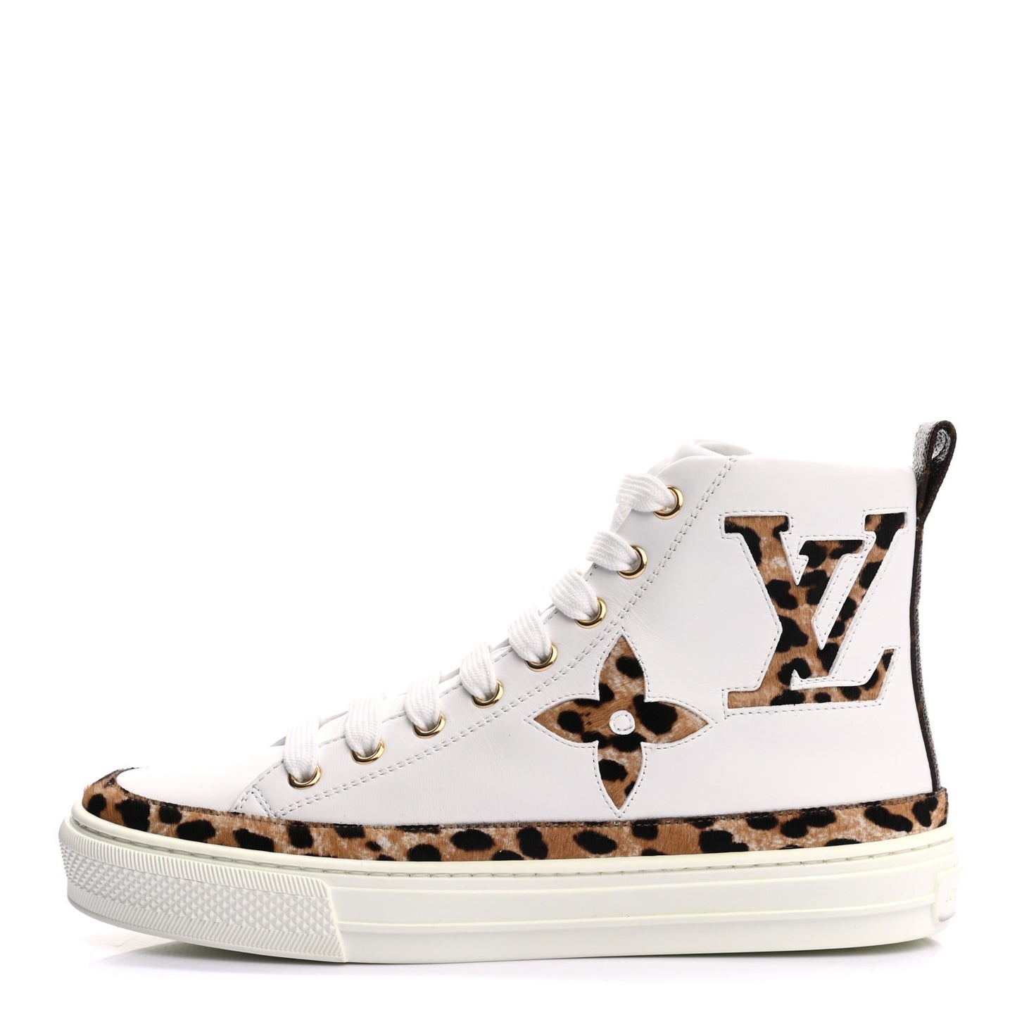 Pony Hair Leopard Calfskin Monogram Giant Stellar Sneaker Boots 35 White